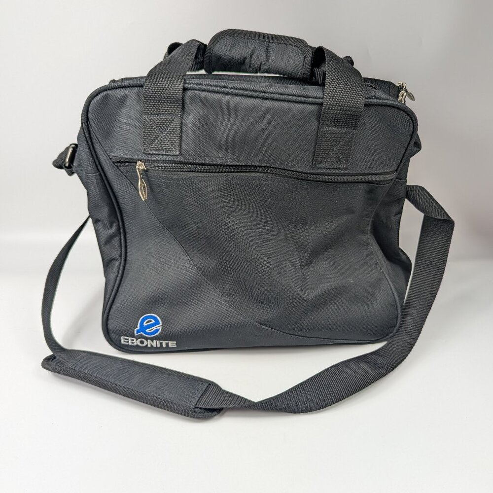 Ebonite Basic Single Bowling Ball Tote Bag with Shoulder Strap Black/Blue Logo
